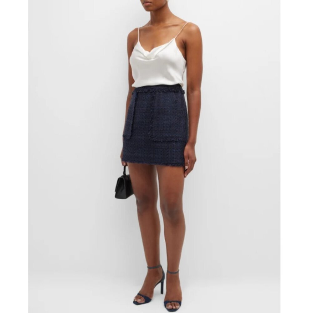 Cinq à Sept 'Jaycie' Cotton-Tweed A-Line Miniskirt, Navy Blue